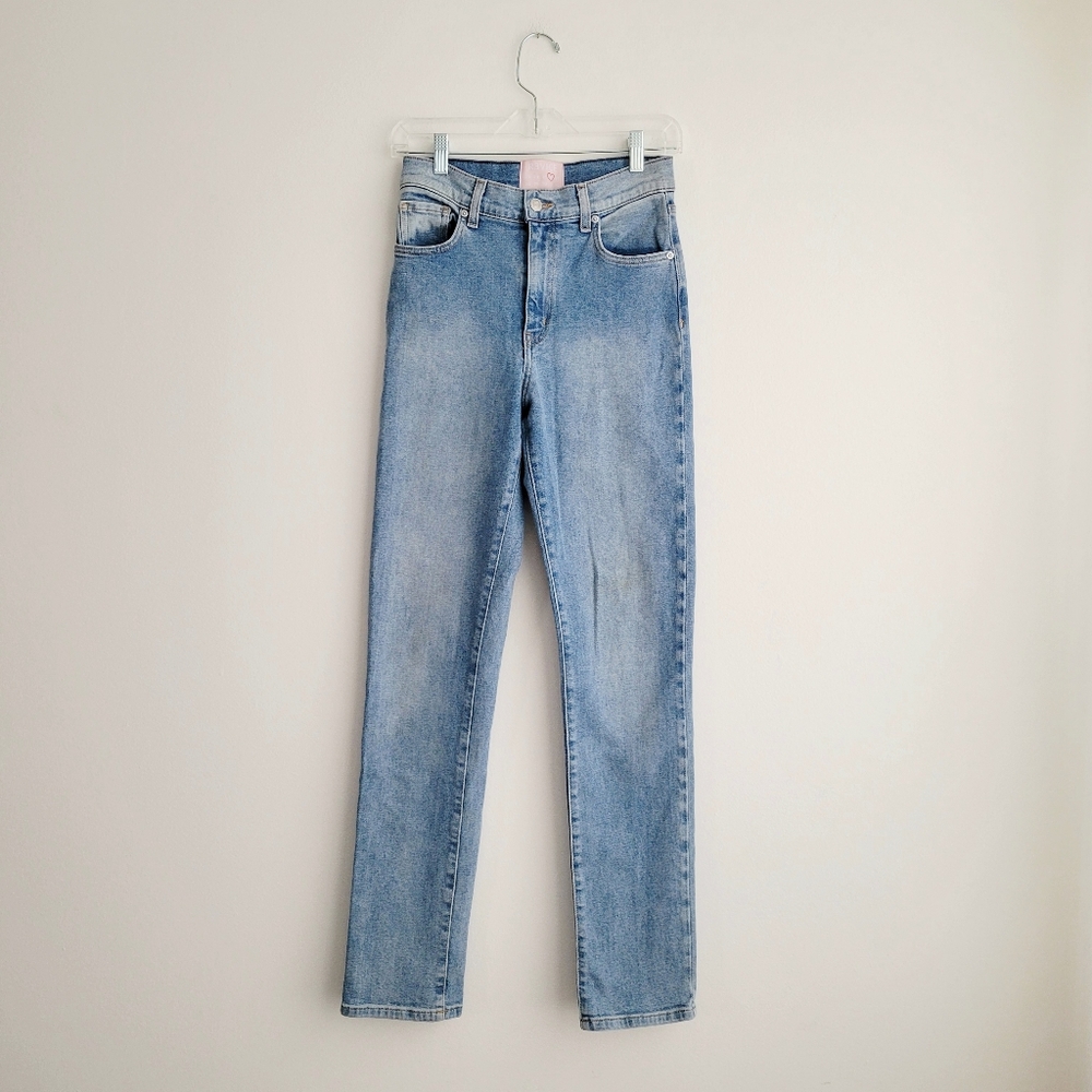REVICE Classic Light Blue Straight Leg High Waist Rising Star Patch Jeans - Picture 3 of 6
